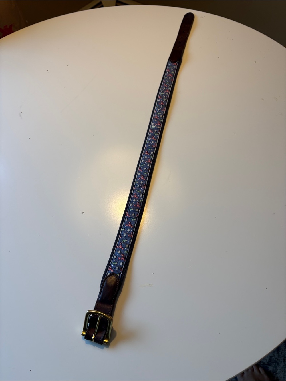 Vineyard Vines Navy Lobster Leather-Trim Belt with Gold Buckle size 32